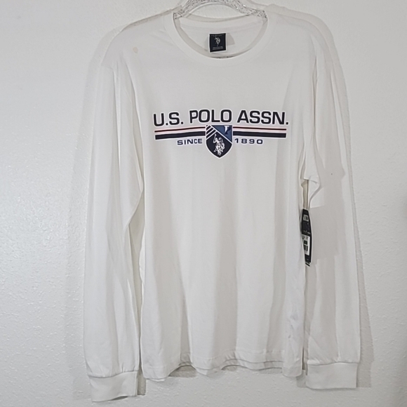*NWT* U.S. POLO ASSN. White Long Sleeve Shirt w/Front Logo, size Large - Picture 1 of 7